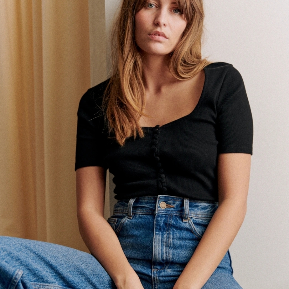 Nwt! Sezane Grant T.Shirt Black - Picture 1 of 10